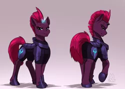 Size: 2800x2000 | Tagged: safe, artist:mykegreywolf, derpibooru import, tempest shadow, pony, unicorn, my little pony: the movie, armor, broken horn, eye scar, female, looking at you, looking back, mare, raised hoof, rear view, scar, solo
