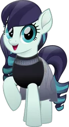 Size: 2974x5477 | Tagged: safe, artist:jhayarr23, derpibooru import, coloratura, pony, absurd resolution, clothes, raised hoof, simple background, smiling, solo, style emulation, transparent background, vector