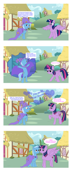 Size: 3500x8301 | Tagged: safe, artist:kathalia, derpibooru import, trixie, twilight sparkle, twilight sparkle (alicorn), alicorn, pony, magic duel, absurd resolution, comic, female, lesbian, parody, shipping, twixie