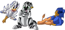 Size: 1517x712 | Tagged: safe, artist:january3rd, derpibooru import, oc, unofficial characters only, zebra, colored pupils, cross-eyed, ear piercing, earring, faceclaw, facepalm, flying, griffon oc, jewelry, piercing, silly, simple background, sitting, tongue out, transparent background