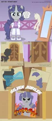 Size: 3300x7616 | Tagged: safe, artist:perfectblue97, derpibooru import, oc, oc:silver jubilee, unofficial characters only, pony, comic:without magic, absurd resolution, carousel boutique, comic, mirror, missing ear, pointy ponies, shears