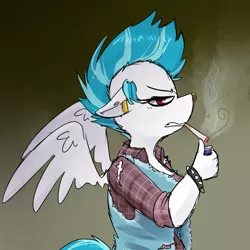 Size: 1000x1000 | Tagged: alternate hairstyle, anthro, artist:lucidlarceny, cigarette, clothes, derpibooru import, female, floppy ears, gradient background, oc, oc:squeaky clean, punk, safe, solo, unofficial characters only