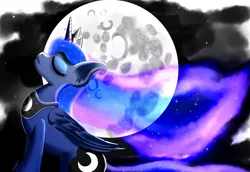 Size: 4800x3300 | Tagged: safe, artist:raptorpwn3, derpibooru import, princess luna, alicorn, pony, absurd resolution, ethereal mane, eyes closed, female, mare, mare in the moon, moon, profile, sitting, solo