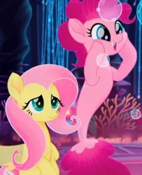 Size: 269x332 | Tagged: cropped, cute, derpibooru import, diapinkes, duo, female, fluttershy, mare, merpony, my little pony: the movie, pinkie pie, safe, screencap, seaponified, seapony fluttershy, seapony (g4), seapony pinkie pie, species swap