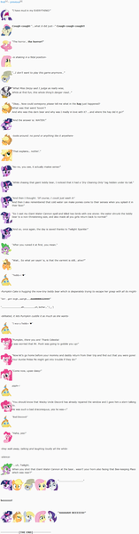 Size: 851x3259 | Tagged: applejack, artist:dziadek1990, bees my god, conversation, derpibooru import, derpy hooves, dialogue, dragon, emotes, emote story, emote story:cleaning day, lily, lily valley, not the bees, panic, pinkie pie, pumpkin cake, rarity, reddit, reference, safe, slice of life, spike, teddy bear, text, the horror, twilight sparkle, winnie the pooh, zecora