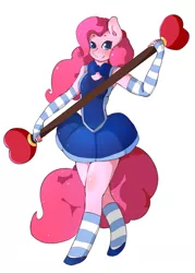 Size: 1693x2359 | Tagged: anthro, artist:fluffleduckle, clothes, derpibooru import, magical girl, pinkie pie, safe, simple background, socks, solo, striped socks, white background