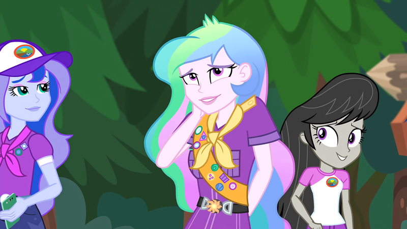 Size: 1280x720 | Tagged: safe, derpibooru import, screencap, octavia melody, princess celestia, princess luna, equestria girls, legend of everfree, legend of everfree - bloopers, blooper, cute, cutelestia, principal celestia, smiling, vice principal luna