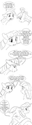 Size: 3300x12750 | Tagged: safe, artist:silfoe, derpibooru import, twilight sparkle, twilight sparkle (alicorn), twilight velvet, alicorn, pony, unicorn, royal sketchbook, absurd resolution, comic, crying, dialogue, female, grayscale, hug, mare, monochrome, mother and daughter