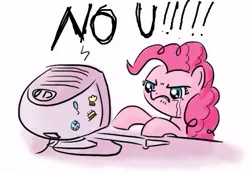 Size: 437x305 | Tagged: safe, artist:king-kakapo, derpibooru import, pinkie pie, earth pony, pony, angry, computer, crying, female, frown, imac g3, insulted, mare, no u, rustled, simple background, solo, sticker, text, white background