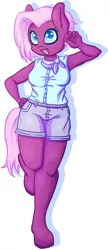 Size: 608x1413 | Tagged: safe, artist:breeoche, derpibooru import, jasmine leaf, anthro, earth pony, unguligrade anthro, discordant harmony, armpits, background pony, clothes, female, mare, simple background, solo, standing, standing on one leg, tea pony, white background