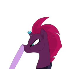 Size: 1561x1470 | Tagged: safe, artist:chroniqlo, derpibooru import, tempest shadow, twilight sparkle, pony, my little pony: the movie, boop, broken horn, non-consensual booping, scrunchy face, simple background, this will end in death, this will end in tears, this will end in tears and/or death, transparent background, xk-class end-of-the-world scenario