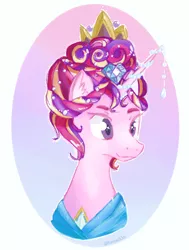 Size: 1158x1534 | Tagged: safe, artist:ximsketchs, derpibooru import, princess cadance, alicorn, pony, ceremonial headdress, crown, female, jewelry, mare, mother, regalia, simple background, smiling, solo