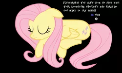 Size: 1125x675 | Tagged: safe, derpibooru import, fluttershy, pony, black background, continue, game over, knocked out, mother series, parody, rpg, simple background, solo, undertale, video game