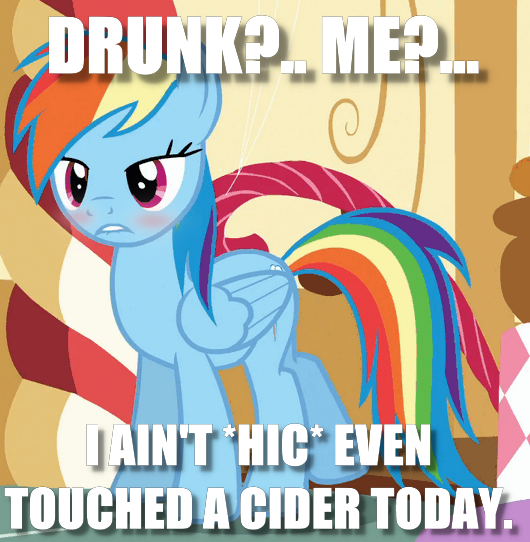 Size: 530x542 | Tagged: safe, derpibooru import, rainbow dash, pony, 28 pranks later, bedroom eyes, blatant lies, blushing, drunk, drunker dash, image macro, meme