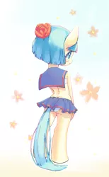 Size: 1200x1942 | Tagged: suggestive, artist:unousaya, derpibooru import, coco pommel, earth pony, semi-anthro, adorasexy, attached skirt, bipedal, blushing, clothes, cocobetes, cute, female, mare, plot, rear view, sailor uniform, sexy, solo, solo female, swimsuit