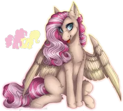 Size: 1387x1248 | Tagged: safe, artist:littlesugarcute, derpibooru import, fluttershy, pinkie pie, oc, pegasus, pony, female, flutterpie, fusion, heart eyes, mare, simple background, sitting, solo, tongue out, transparent background, wingding eyes