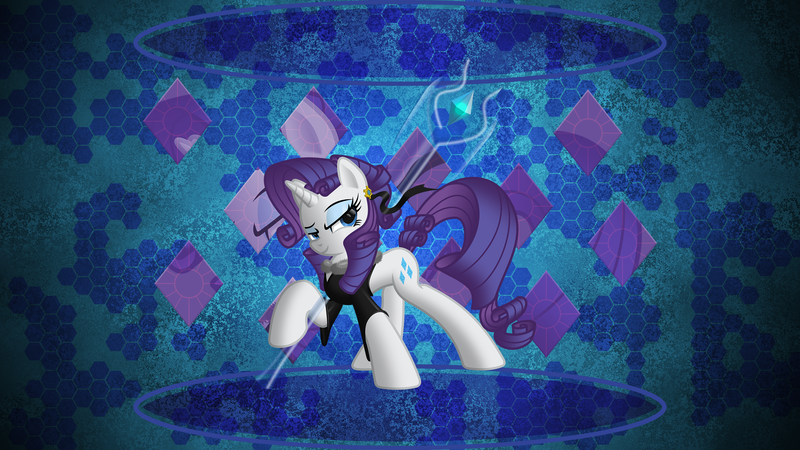 Size: 3840x2160 | Tagged: safe, artist:laszlvfx, artist:ratchethun, derpibooru import, edit, rarity, pony, clothes, high res, solo, staff, wallpaper, wallpaper edit