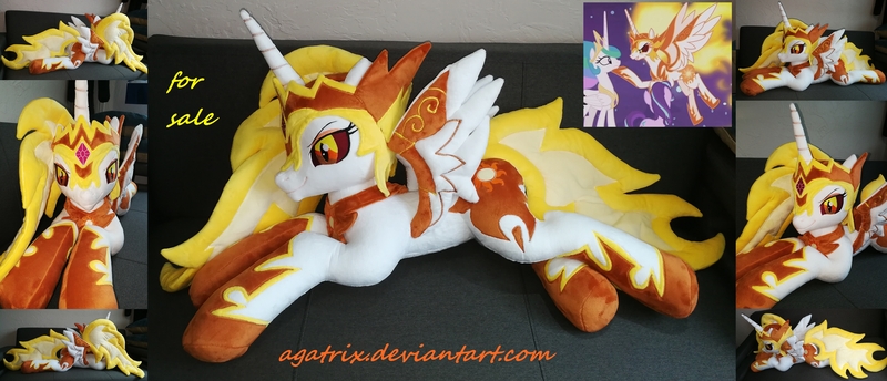 Size: 3774x1622 | Tagged: safe, artist:agatrix, derpibooru import, daybreaker, alicorn, pony, a royal problem, irl, life size, photo, plushie, prone, solo