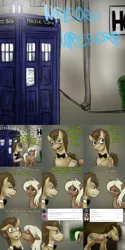 Size: 2250x4500 | Tagged: safe, artist:jitterbugjive, derpibooru import, doctor whooves, time turner, oc, oc:sandy hooves, earth pony, pegasus, pony, ask pregnant scootaloo, absurd resolution, comic, crying, discord whooves, doctor who, female, male, mare, stallion, tardis