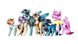 Size: 2560x1460 | Tagged: safe, artist:antidism, artist:despotshy, derpibooru import, oc, oc:despot, oc:despy, oc:kissel, oc:nell, oc:noel, oc:vadim, unofficial characters only, earth pony, pegasus, pony, unicorn, female, male, mare, simple background, stallion, transparent background