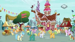 Size: 640x360 | Tagged: safe, derpibooru import, screencap, bright mac, candy apples, grand pear, granny smith, pear butter, pearly stitch, unnamed pony, earth pony, pony, the perfect pear, apple family member, background pony, brightbutter, building, female, filly, male, mare, ponyville, shipping, stallion, straight, sugarcube corner, you're in my head like a catchy song, young grand pear, young granny smith, younger, youtube link