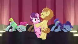 Size: 1280x720 | Tagged: safe, derpibooru import, screencap, feather bangs, sugar belle, pony, hard to say anything, battle for sugar belle, bipedal, dancing, youtube link