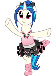 Size: 2200x2950 | Tagged: safe, artist:cheezedoodle96, derpibooru import, vinyl scratch, pony, unicorn, a royal problem, .svg available, alternate hairstyle, balancing, ballerina, bow, clothes, dress, ear piercing, earring, female, hair bun, hooves, horn, jewelry, mare, piercing, simple background, skirt, smiling, solo, standing, standing on one leg, svg, transparent background, tutu, twilarina, vector, vinyllerina