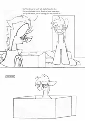 Size: 1129x1605 | Tagged: safe, artist:dsb71013, derpibooru import, oc, oc:brisk iron, oc:night cap, unofficial characters only, pony, comic, grumpy, monochrome, swirly eyes