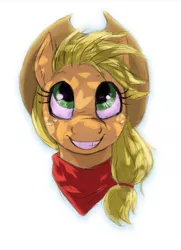 Size: 1000x1381 | Tagged: safe, artist:corevaluesart, derpibooru import, applejack, earth pony, pony, bandana, cute, female, happy, head, looking up, mare, shadows, simple background, smiling, white background