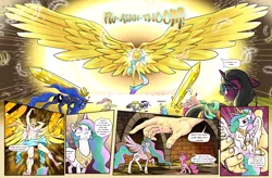 Size: 2918x1920 | Tagged: safe, artist:pencils, derpibooru import, fluttershy, limestone pie, pinkie pie, princess celestia, princess luna, spike, twilight sparkle, twilight sparkle (alicorn), oc, oc:anon, oc:moonglow twinkle, alicorn, dragon, earth pony, human, pegasus, pony, unicorn, comic:anon's pie adventure, abs, armpits, barefoot, bow, choosing stone, comic, crown, cupid, cute, cutelestia, eros, feather, feet, female, floppy ears, glasses, golden erections, holding a pony, horseshoes, in goliath's palm, jewelry, macro, mare, onomatopoeia, pain star, peytral, raised hoof, regalia, spread wings, tail bow, wings