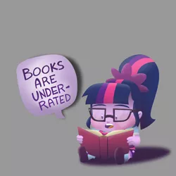 Size: 1000x1000 | Tagged: safe, artist:rawrienstein, derpibooru import, sci-twi, twilight sparkle, equestria girls, book, cute, dialogue, female, glasses, gray background, simple background, sitting, solo, that pony sure does love books, twiabetes