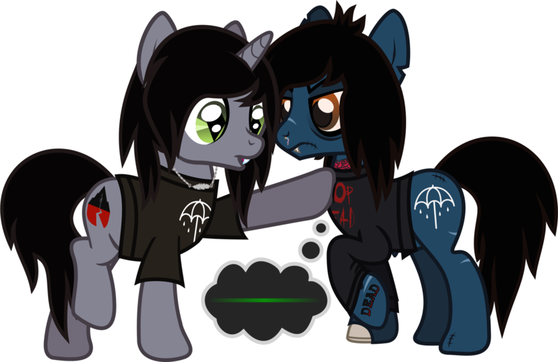 Size: 1904x1236 | Tagged: safe, artist:lightningbolt, derpibooru import, ponified, ponified:kellin quinn, ponified:oliver sykes, earth pony, pony, undead, unicorn, zombie, zombie pony, .svg available, amazed, angry, annoyed, blood, bloodshot eyes, bone, bring me the horizon, chipped tooth, clothes, colored pupils, disguised siren, drop dead clothing, duo, duo male, electrocardiogram, emo, fangs, flatline, frown, glasgow smile, hair over one eye, horn, jewelry, long sleeves, looking down, male, messy mane, messy tail, necklace, nosebleed, open mouth, peeling flesh, pulled up sleeve, rainbow blood, raised hoof, raised leg, scar, shirt, simple background, sleeping with sirens, slit eyes, stallion, standing, stitches, story included, svg, t-shirt, tattered, tattoo, thought bubble, torn clothes, torn ear, touch, transparent background, trap, vector