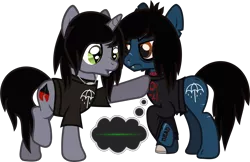 Size: 1904x1236 | Tagged: safe, artist:lightningbolt, derpibooru import, ponified, ponified:kellin quinn, ponified:oliver sykes, earth pony, pony, undead, unicorn, zombie, zombie pony, .svg available, amazed, angry, annoyed, blood, bloodshot eyes, bone, bring me the horizon, chipped tooth, clothes, colored pupils, disguised siren, drop dead clothing, duo, duo male, electrocardiogram, emo, fangs, flatline, frown, glasgow smile, hair over one eye, horn, jewelry, long sleeves, looking down, male, messy mane, messy tail, necklace, nosebleed, open mouth, peeling flesh, pulled up sleeve, rainbow blood, raised hoof, raised leg, scar, shirt, simple background, sleeping with sirens, slit eyes, stallion, standing, stitches, story included, svg, t-shirt, tattered, tattoo, thought bubble, torn clothes, torn ear, touch, transparent background, trap, vector