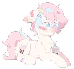 Size: 1548x1456 | Tagged: safe, artist:adostume, derpibooru import, oc, oc:bubble bliss, unofficial characters only, pony, bubble tea, drink, drinking, femboy, male, simple background, solo, transparent background