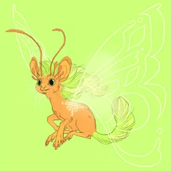 Size: 935x935 | Tagged: artist:jayrockin, breezie, derpibooru import, ethereal wings, finger hooves, green background, safe, simple background, solo, tiny sapient ungulates, whiskers