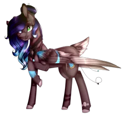 Size: 1024x979 | Tagged: safe, artist:xxmissteaxx, derpibooru import, oc, oc:amerilla, unofficial characters only, pegasus, pony, art trade, colored wings, deer tail, female, gradient mane, hair bun, heterochromia, mare, multicolored wings, raised hoof, simple background, solo, transparent background