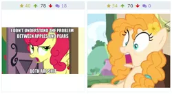 Size: 490x269 | Tagged: safe, derpibooru import, pear butter, strawberry sunrise, pony, derpibooru, the perfect pear, funny, funny aneurysm moment, gasp, harsher in hindsight, juxtaposition, juxtaposition win, meme, meta, reaction image, strawberry savage, vulgar, we are going to hell