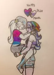 Size: 232x320 | Tagged: safe, artist:starlightstarbrxght, derpibooru import, starlight glimmer, trixie, equestria girls, bisexual pride flag, demisexual pride flag, female, gay pride, gay pride flag, heart, lesbian, looking at each other, pride, pride month, shipping, simple background, startrix, traditional art