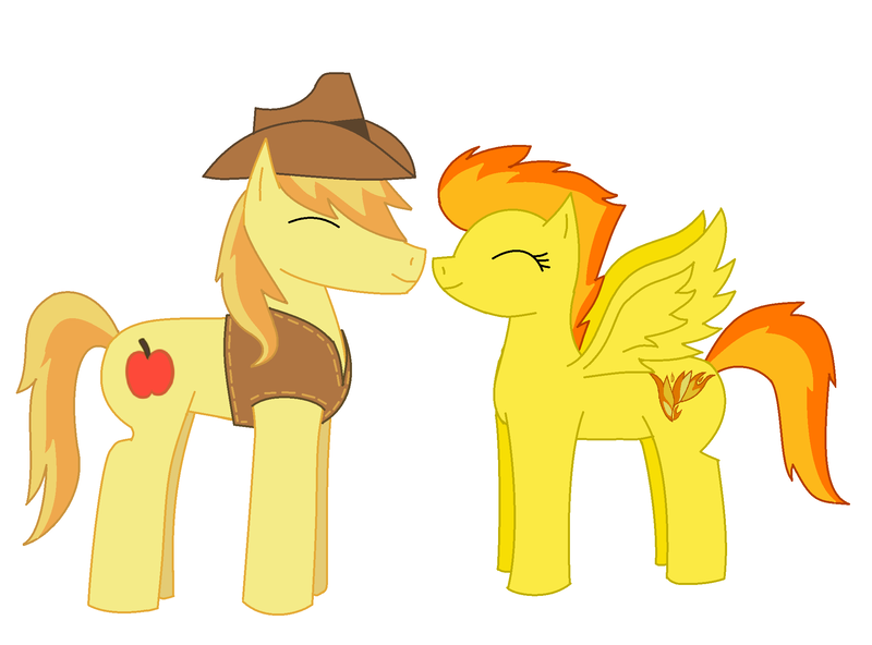 Size: 2076x1536 | Tagged: safe, artist:alesha-zee, artist:animadrawsart, derpibooru import, braeburn, spitfire, pony, female, male, nuzzling, shipping, simple background, spitburn, straight, white background