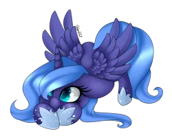 Size: 3160x2580 | Tagged: safe, artist:hyshyy, artist:minelvi, derpibooru import, princess luna, alicorn, pony, collaboration, female, filly, floppy ears, simple background, smiling, solo, spread wings, transparent background, wings, woona, younger