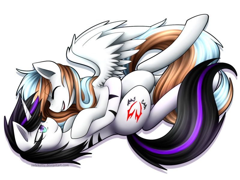 Size: 1600x1200 | Tagged: safe, artist:jadekettu, derpibooru import, oc, oc:snow mist, oc:waffles, unofficial characters only, pegasus, pony, unicorn, duo, simple background, transparent background