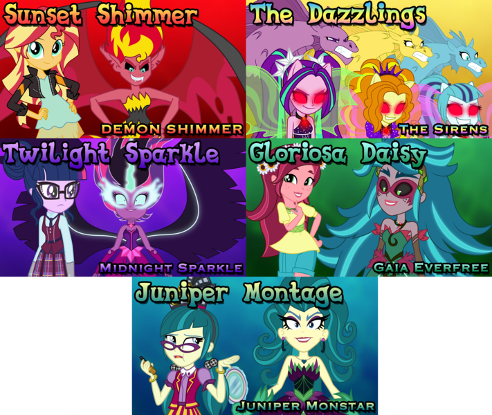 Size: 3840x3240 | Tagged: safe, artist:dashiemlpfim, derpibooru import, adagio dazzle, aria blaze, gaea everfree, gloriosa daisy, juniper montage, sci-twi, sonata dusk, sunset shimmer, twilight sparkle, equestria girls, equestria girls (movie), friendship games, legend of everfree, mirror magic, movie magic, rainbow rocks, spoiler:eqg specials, duality, equestria's monster girls, juniper monstar, midnight sparkle, sunset satan, the dazzlings