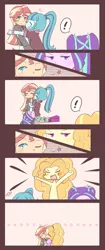 Size: 1445x3444 | Tagged: safe, artist:yuck, derpibooru import, adagio dazzle, aria blaze, sonata dusk, sunset shimmer, equestria girls, ..., colored pupils, comic, cuddling, female, hug, jealous, lesbian, shipping, sunata, sunblaze, sunsagio