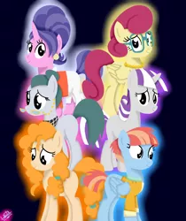 Size: 1850x2200 | Tagged: safe, artist:liniitadash23, derpibooru import, cloudy quartz, cookie crumbles, pear butter, posey shy, twilight velvet, windy whistles, pony, the perfect pear, female, group, mare, mom six, mother, smiling