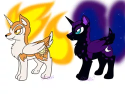 Size: 1024x768 | Tagged: a royal problem, artist:usagi-zakura, cute, daybreaker, derpibooru import, diabreaker, mane of fire, moonabetes, my little wolf, nightmare moon, safe, species swap