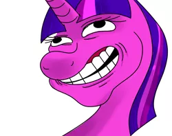 Size: 2900x2300 | Tagged: safe, derpibooru import, twilight sparkle, pony, unicorn, bust, female, grin, meme, portrait, simple background, smiling, solo, troll, trollface, white background