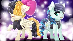 Size: 3810x2160 | Tagged: safe, artist:schokocream, derpibooru import, coloratura, songbird serenade, earth pony, pegasus, pony, my little pony: the movie, clothes, duo, duo female, female, hair over eyes, lena hall, mare, musician, open mouth, raised hoof, rara, sia (singer), singing, vocalist