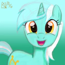 Size: 1500x1500 | Tagged: safe, artist:kelseyleah, derpibooru import, lyra heartstrings, pony, unicorn, gradient background, looking at you, smiling, solo