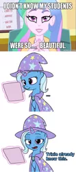 Size: 647x1461 | Tagged: safe, artist:zippysqrl, derpibooru import, edit, edited screencap, screencap, princess celestia, trixie, unicorn, equestria girls, rainbow rocks, ..., cape, clothes, comic, dialogue, exploitable meme, female, hat, image macro, levitation, lidded eyes, looking at you, magic, meme, memeception, open mouth, principal celestia, reaction image, telekinesis, trixie's cape, trixie's hat