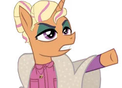 Size: 1005x720 | Tagged: safe, derpibooru import, edit, chestnut magnifico, zesty gourmand, ponified, pony, unicorn, equestria girls, movie magic, spice up your life, spoiler:eqg specials, actress, angry, base used, chestnuts, clothes, equestria girls ponified, hooves, jacket, makeup, mane, pointing, purple eyes, recolor, simple background, solo, transparent background